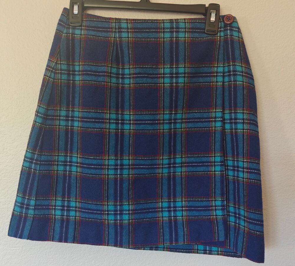 Vintage New York & Company Wool Blend Plaid Wrap Mini Skirt 8